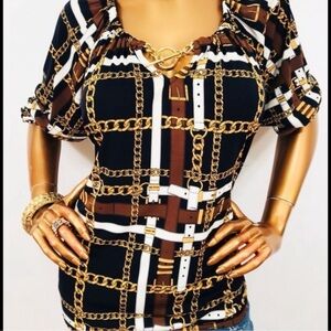 MICHAEL Michael Kors Belt and Chains Print Top